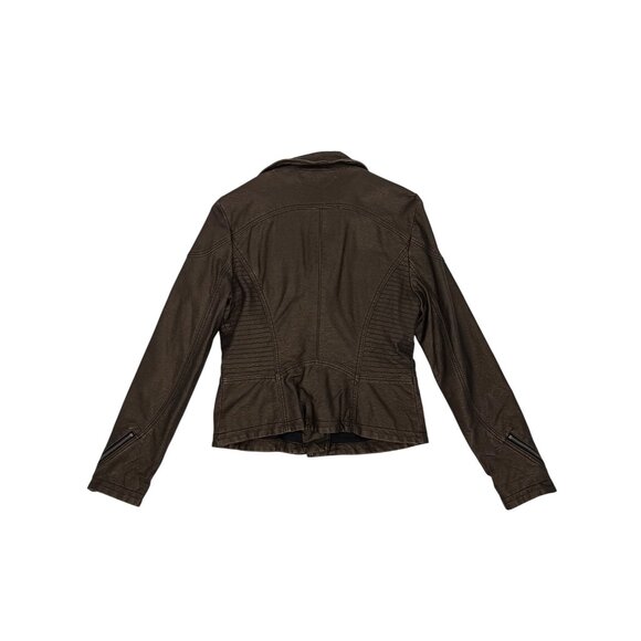 Y2K Free People Bronze Vegan Leather Asymmetrical Zip Moto Jacket | Streetwear - Picture 13 of 16